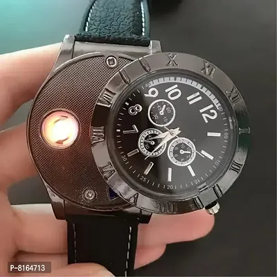 Lighter watch 2 in 1 Analog Round Dial Men Casual Look Wrist Watch Cum  Rechargeable Lighter