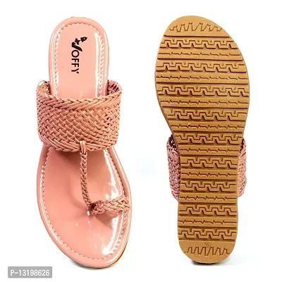 VOFFY Women's Flip-Flops Flat Slippers with Style for Women & Girls - Stylish Footwear | Suitable for Casual Stylish Latest Fashion Netted Strap Flat Slippers For Women & Girls (Piche, numeric_4)-thumb3