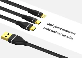 BRANDSUN Premium 3.0 Amp 3 in 1 Charging Cable with Nylon Braided Unbreakable Fast Multi Charging Cable for Type-C, Micro USB and iOS Pins for All Smartphones, 1.2 m Long-thumb3