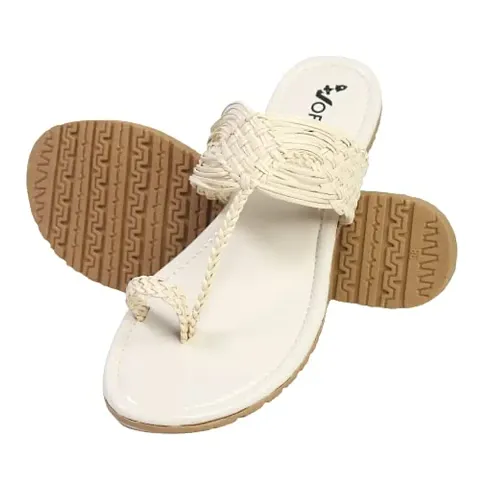 VOFFY? Professional Women's Girls' Comfort Flat Sandals (Cream, numeric_4)