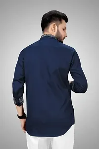 Stylish Navy Blue Cotton Casual Shirt For Men-thumb1