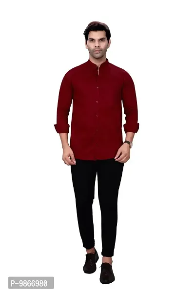 Sky Global Men's Regular Fit Mandarin Collor Cotton Shirt-thumb2