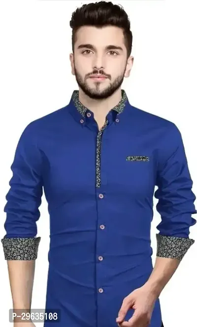 Stylish Blue Cotton Casual Shirt For Men-thumb0