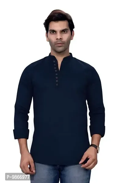 Sky Global Men's Regular Fit Fullsleeves Cotton Kurta DarkBlue