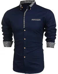 Stylish Navy Blue Cotton Casual Shirt For Men-thumb2