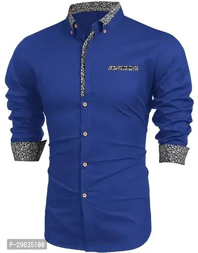 Stylish Blue Cotton Casual Shirt For Men-thumb0