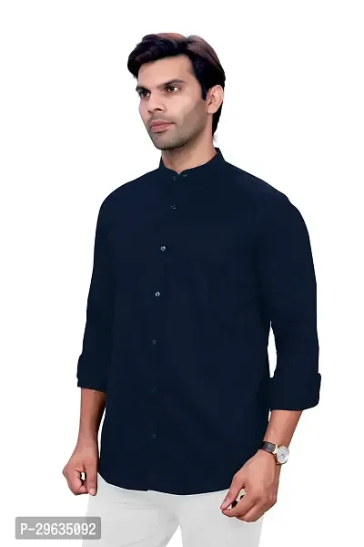 Stylish Navy Blue Cotton Casual Shirt For Men-thumb0