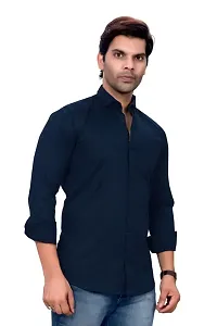 Stylish Navy Blue Cotton Casual Shirt For Men-thumb1