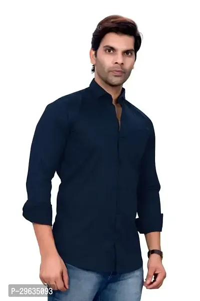 Stylish Navy Blue Cotton Casual Shirt For Men-thumb2