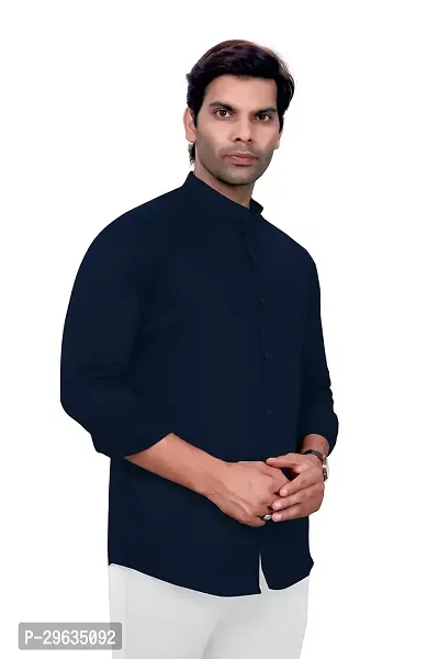 Stylish Navy Blue Cotton Casual Shirt For Men-thumb3