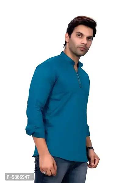 Sky Global Men's Regular Fit Fullsleeves Cotton Kurta Turquoise-thumb2