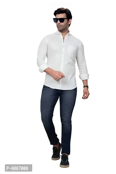 Sky Global Men's Cotton Regular Fit Fullsleeves Fomal Shirt White-thumb3