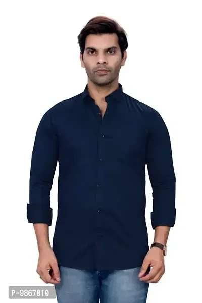 Sky Global Men's Cotton Regular Fit Fullsleeves Fomal Shirt DarkBlue-thumb0