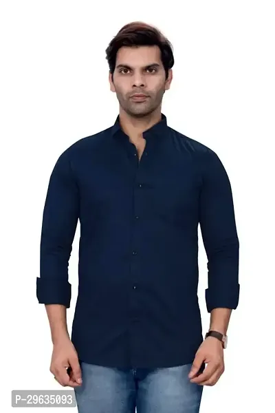 Stylish Navy Blue Cotton Casual Shirt For Men-thumb0