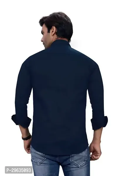 Stylish Navy Blue Cotton Casual Shirt For Men-thumb5