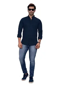 Stylish Navy Blue Cotton Casual Shirt For Men-thumb2