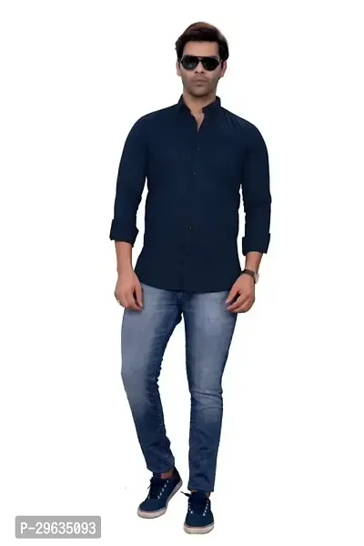 Stylish Navy Blue Cotton Casual Shirt For Men-thumb3