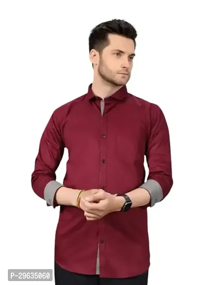 Stylish Maroon Cotton Casual Shirt For Men-thumb0