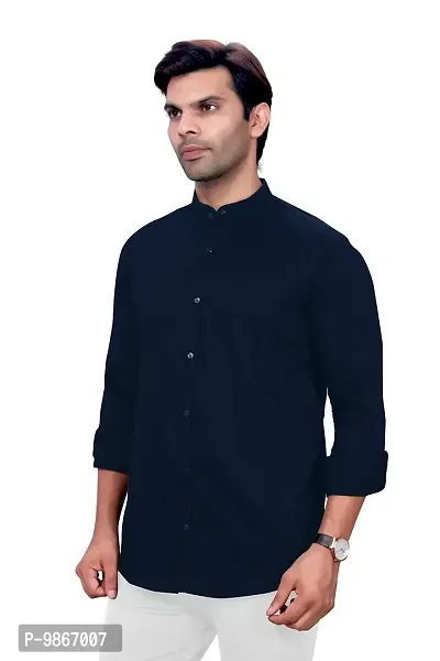 Sky Global Men's Regular Fit Mandarin Collor Cotton Shirt DarkBlue