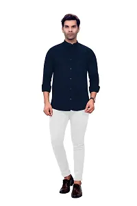 Stylish Navy Blue Cotton Casual Shirt For Men-thumb1