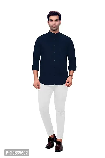 Stylish Navy Blue Cotton Casual Shirt For Men-thumb2