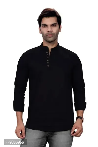 Sky Global Men's Regular Fit Fullsleeves Cotton Kurta Black