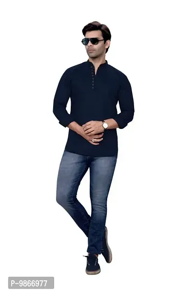 Sky Global Men's Regular Fit Fullsleeves Cotton Kurta DarkBlue-thumb3