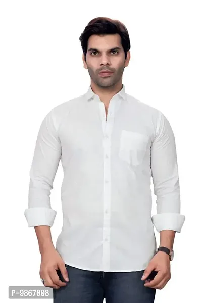 Sky Global Men's Cotton Regular Fit Fullsleeves Fomal Shirt White-thumb0