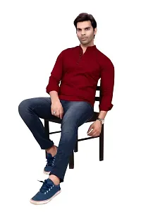 Sky Global Men's Regular Fit Fullsleeves Cotton Kurta Maroon-thumb2