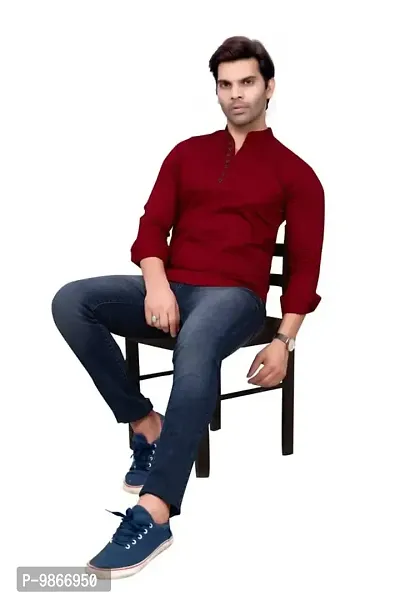 Sky Global Men's Regular Fit Fullsleeves Cotton Kurta Maroon-thumb3