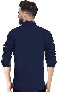 Stylish Navy Blue Cotton Casual Shirt For Men-thumb1