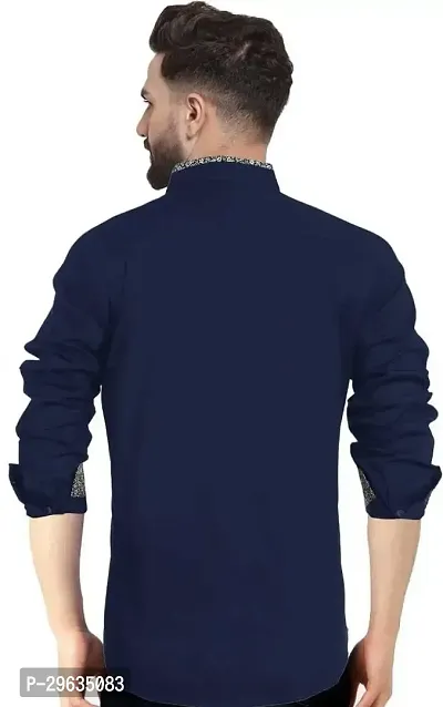 Stylish Navy Blue Cotton Casual Shirt For Men-thumb2