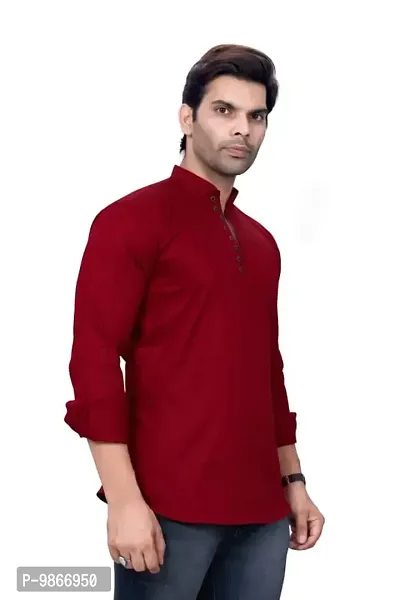 Sky Global Men's Regular Fit Fullsleeves Cotton Kurta Maroon-thumb2