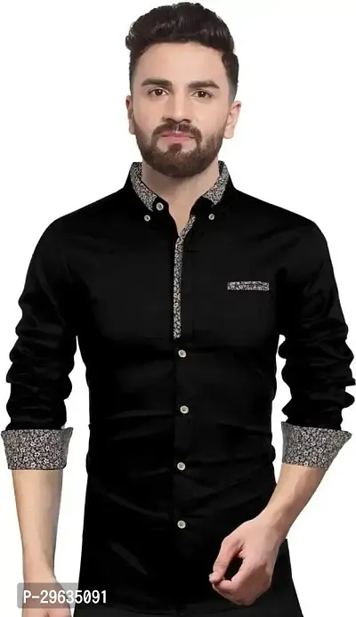 Stylish Black Cotton Casual Shirt For Men-thumb0