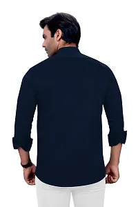 Stylish Navy Blue Cotton Casual Shirt For Men-thumb3