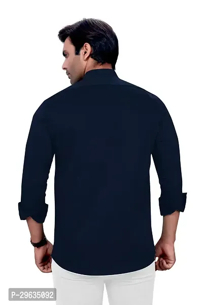 Stylish Navy Blue Cotton Casual Shirt For Men-thumb4