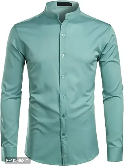 Men Slim Fit Solid Mandarin Collar Casual Shirt-thumb0