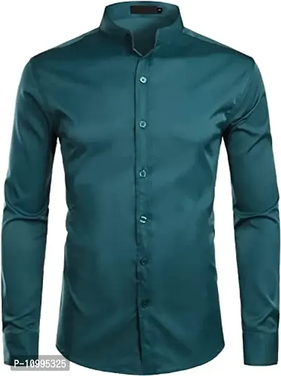 Men Slim Fit Solid Mandarin Collar Casual Shirt-thumb0