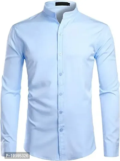 Men Slim Fit Solid Mandarin Collar Casual Shirt-thumb0
