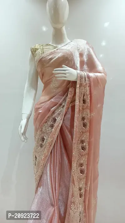 Buy Peach Threadwork Georgette Designer Saree - Koskii