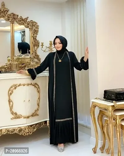Women's Shrug Jacket Style Black Abaya Burkha With Hijab-thumb0
