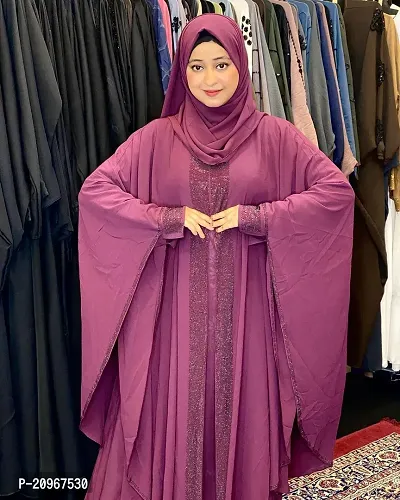 New Latest Trending Nida Fabric Butterfly Dubai Style Abaya Burkha with hijab.-thumb0