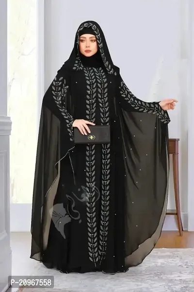 New Latest Trending Design Butterfly Burkha Abaya Nida Fabric black Colour Farasha with the hijab.-thumb0
