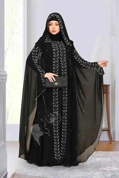 Fancy Cotton Blend Abaya With Burkha For Women