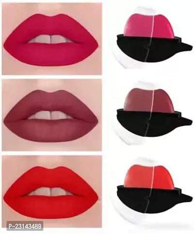 Elecsera Lip Shape Lipstick Lasting Waterproof Non-Stick Matte Lipstick (Red, Pink, Brown, 10 g)-thumb0