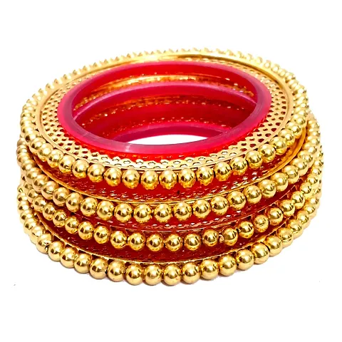 Lovemetz Jewellery Gold Plated Pearl Studded Bracelet karwachauth Bangles Set for Women and Girls-P