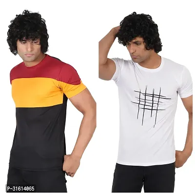 Stylish Multicoloured Polyester Printed Tees For Men Pack of 2-thumb0