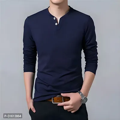 Stylish Navy Blue Polyester Printed Tees For Men-thumb0