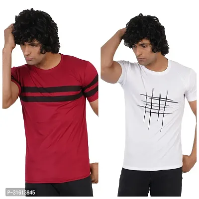 Stylish Multicoloured Polyester Printed Tees For Men Pack of 2