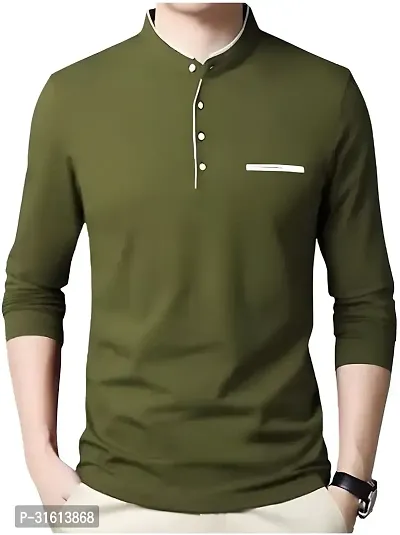 Stylish Olive Polyester Printed Tees For Men-thumb3